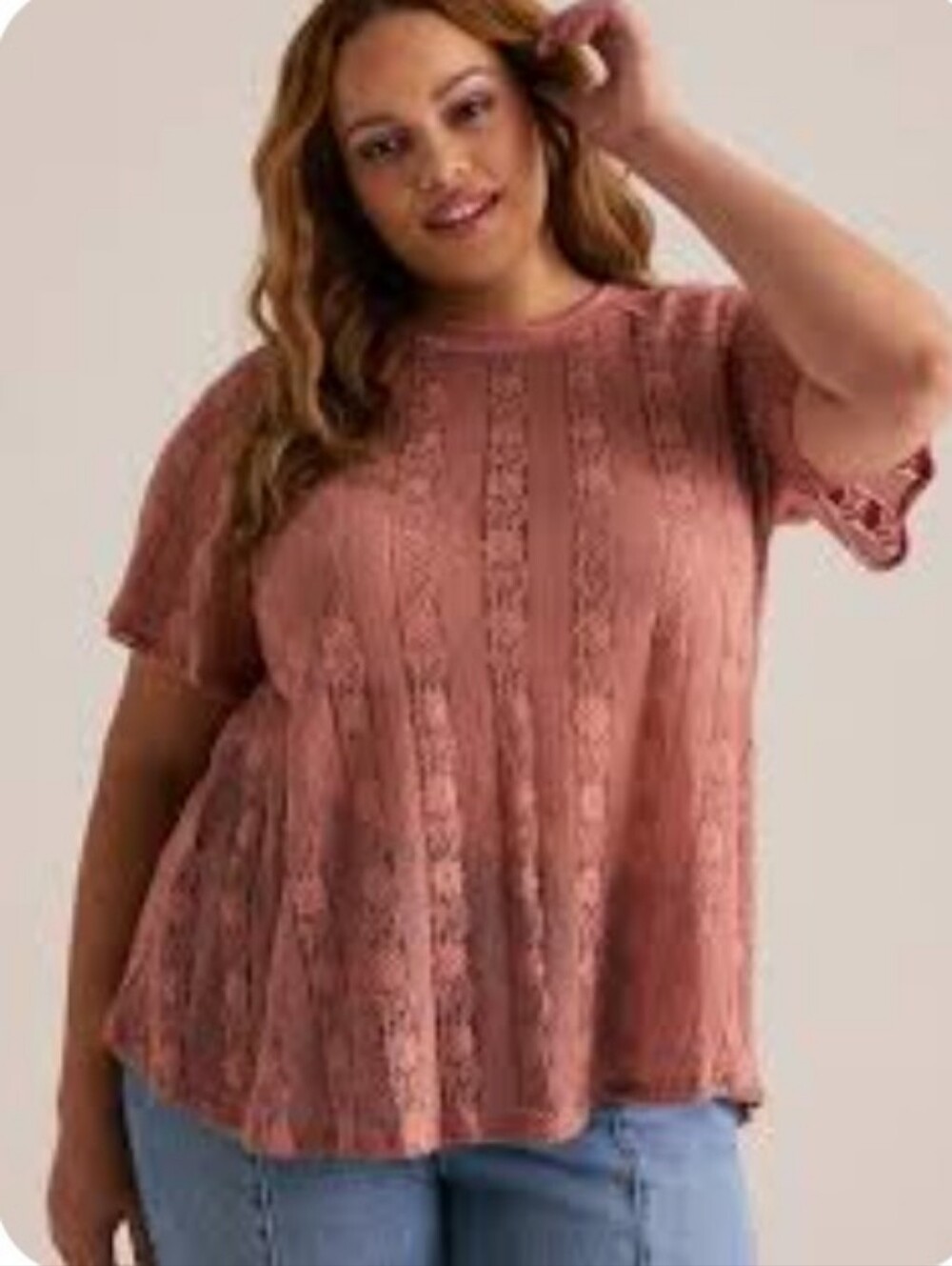 🌿🍒Torrid Festi Dusty Rose Pink Plus Size Lace Crew Top Size 3 (3X)🍒🌿
